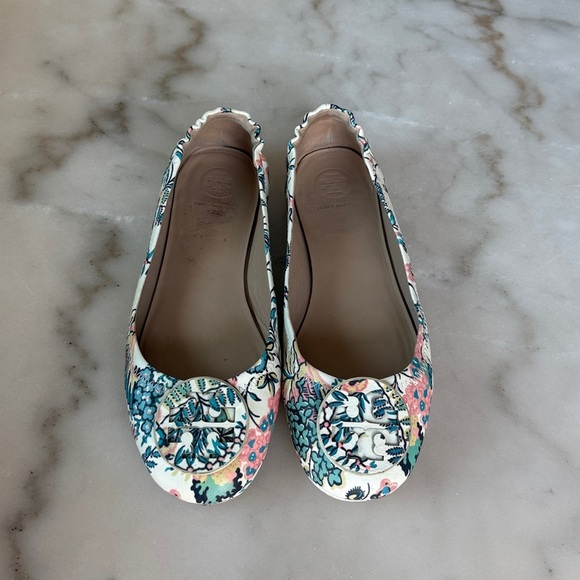 Tory Burch Minnie Gabriella Floral Ballet Leather Flats Shoes 6.5 US Travel Flat - Picture 4 of 15
